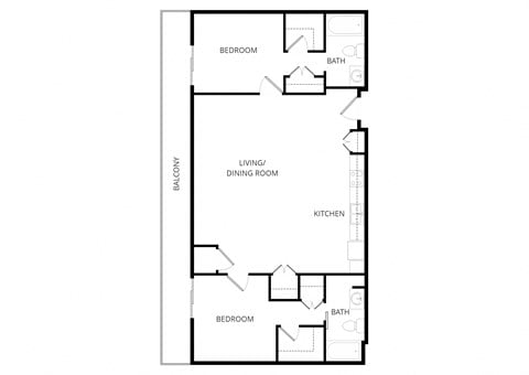 Floor plan for 2 beds, 2 baths, 1067 sqft